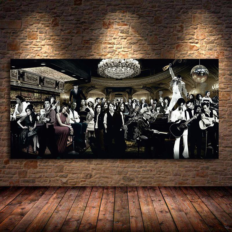 Musik-Sänger-Star versammelt sich, großes Wohnzimmer, Öl-Leinwand-Gemälde, Wandkunst, Poster und Drucke für Schlafzimmer, Heimdekoration, ungerahmt
