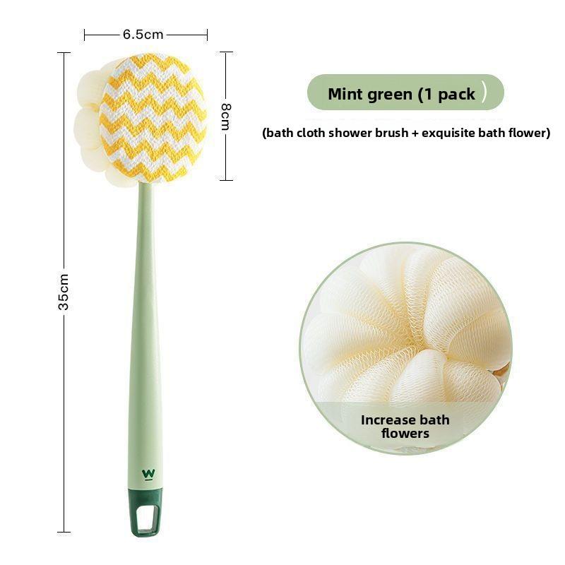 Long Handle Bath Brush Massage Exfoliator Dual-Sided Scrubber with Detachable Soft Bristles for Strong Cleansing