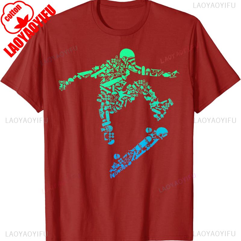 Skater Skateboarding Helmet Gear Skateboard Skateboarder pattern TShirt Trending Boy Commuter Crewneck tops tee shirt short S