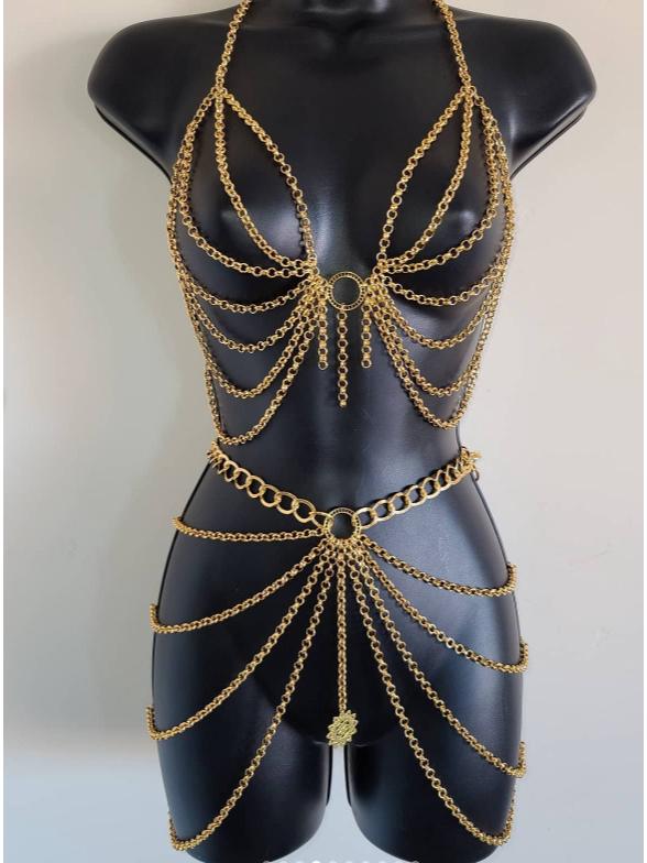 European-American Style Sexy Halter Metal Body Chain Set