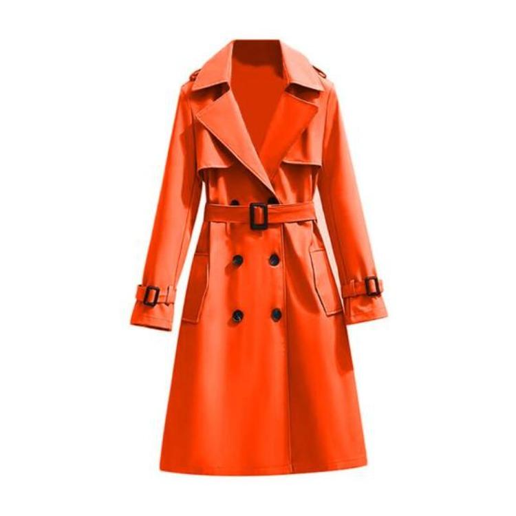 Windproof Women Trench Coat Double Breasted Long Overcoat with Belt and Notch Lapel Classic Outerwear for Fall Winter