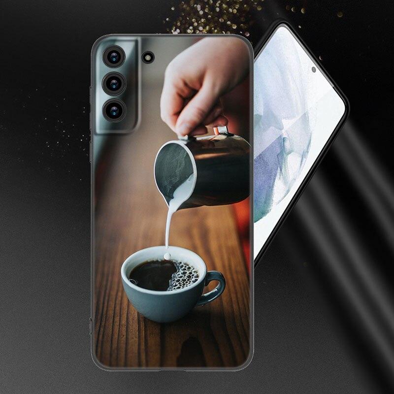 Coffee Wine Cup Phone Case For Samsung Galaxy S20 S21 FE S22 Ultra S10 Lite S10E S9 S8 Plus S7 Edge Soft TPU Black Cover
