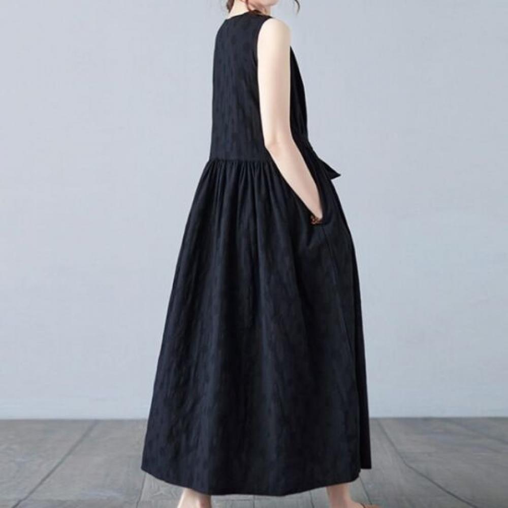Navava Women Refreshing Waist Ribbon Sleeveless Long Dress No993