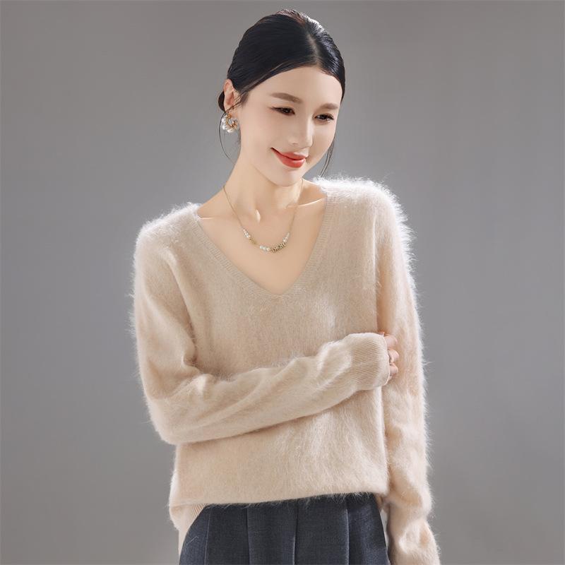 Autumn And Winter New Wool Pulling Knitted V-Neck Loose Sweater Top With Knitted Sweater Bottoming Shirt Casual