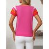 Women's Summer Round Neck Knit Top Clashing Colours Sweet Short Sleeve Sweater
