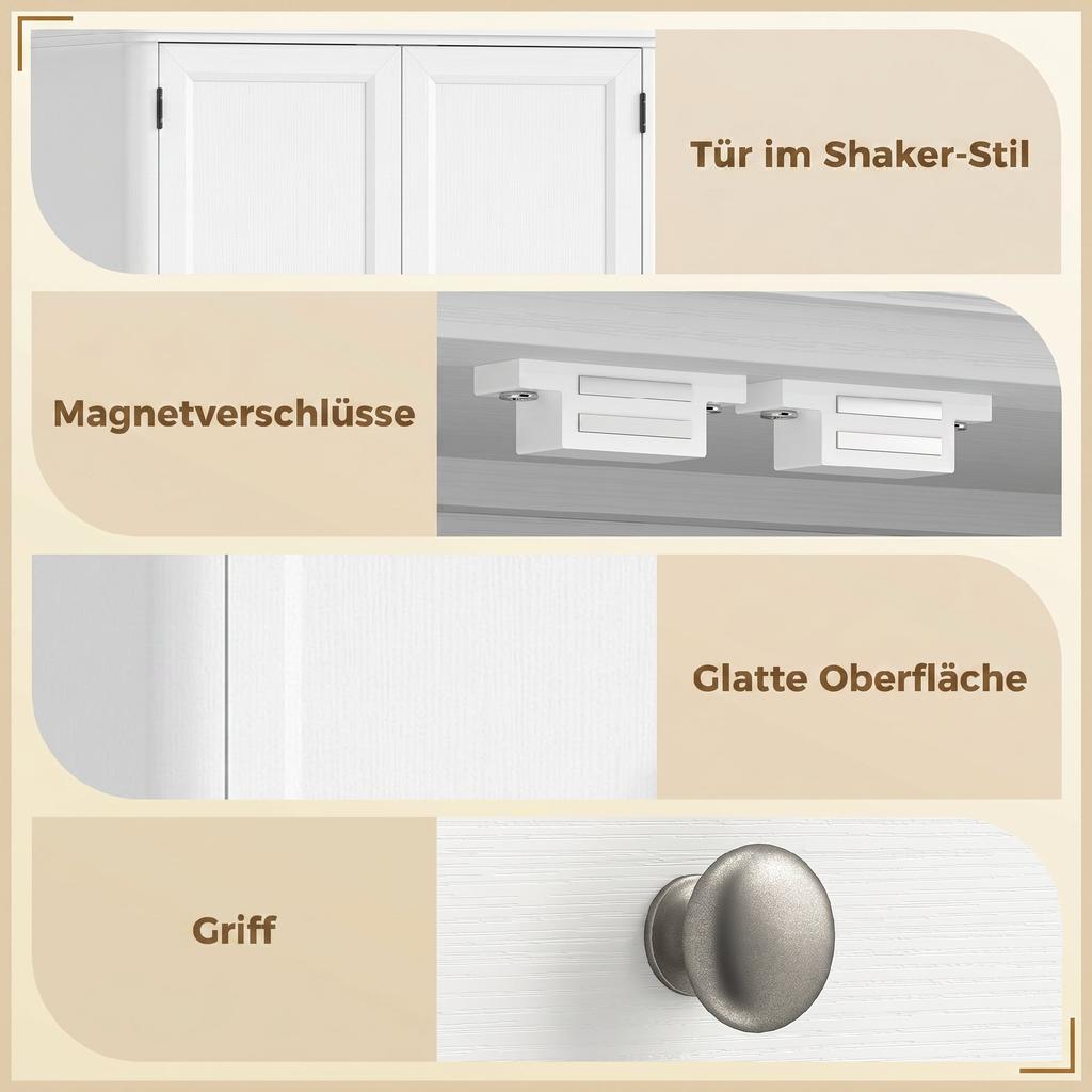 Küchenschrank mit 4 Türen, Schublade und verstellbaren Regalen für die Küche, 80 x 39,5 x 186,4 cm Weiß