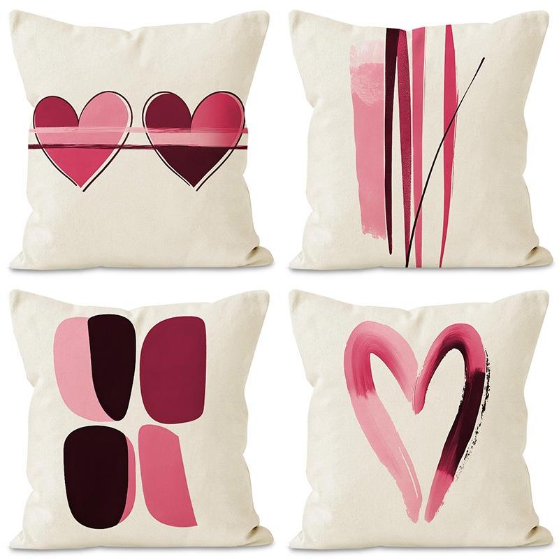 Valentine'S Day Pink Love Heart Home Decor Pillowcase Bedroom Living Room Sofa Decoration Polyester Cushion Cover With Zipper