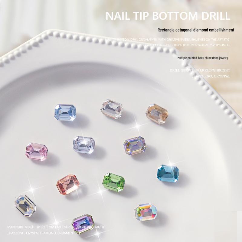 Moonlight Nail Art Diamond Decorations - 10 Pieces: Rectangle, Octagon, Square, Pointed Bottom Designs