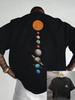 Men's Summer 100% Cotton Fashion Casual Sports Loose Solar System Theme Print Round Neck Short Sleeve T-shirt Versatile Top