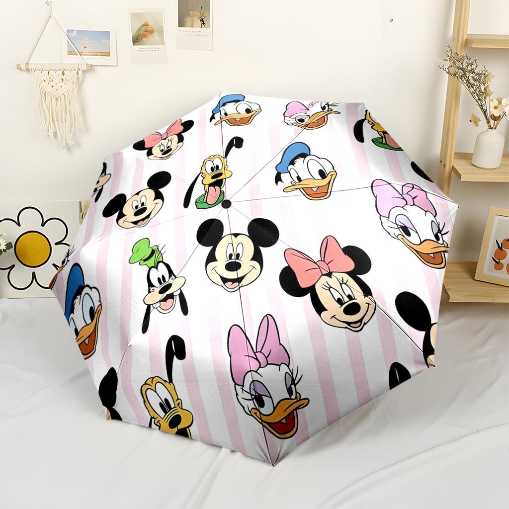 Mickey And Friends Adventure 2 Compact Travel Automatic Umbrella Retractable Design with 8-Rib Durability Sturdy Construction All-Season Use