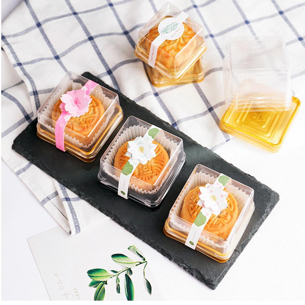 50Pcs Moon Cakes Packing Box Round Square Transparent Plastic Muffins Cookies Cake Container Cups Black/gold