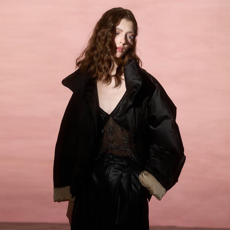 

Women s 90% Duck Down Satin Puffer Jacket with Disc Buttons L