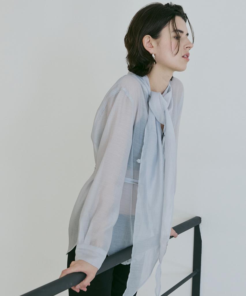 Baillie Draped Scarf Sheer Blouse (Blue)