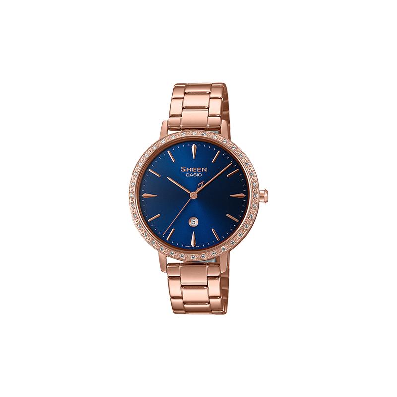 

Casio SHEEN 50 meters waterproof quartz movement stainless steel strap Japanese and Korean watch 40.5mm women s watch blue dial SHE-4535YPG-2A