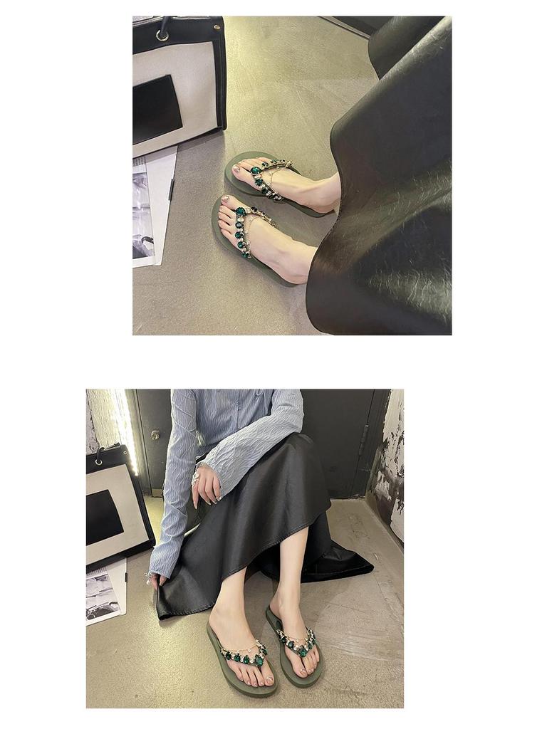 2023 Women's Summer Rhinestone Chain Flip Flops: Stylish Wedge Heel Sandals for Beach Vacations