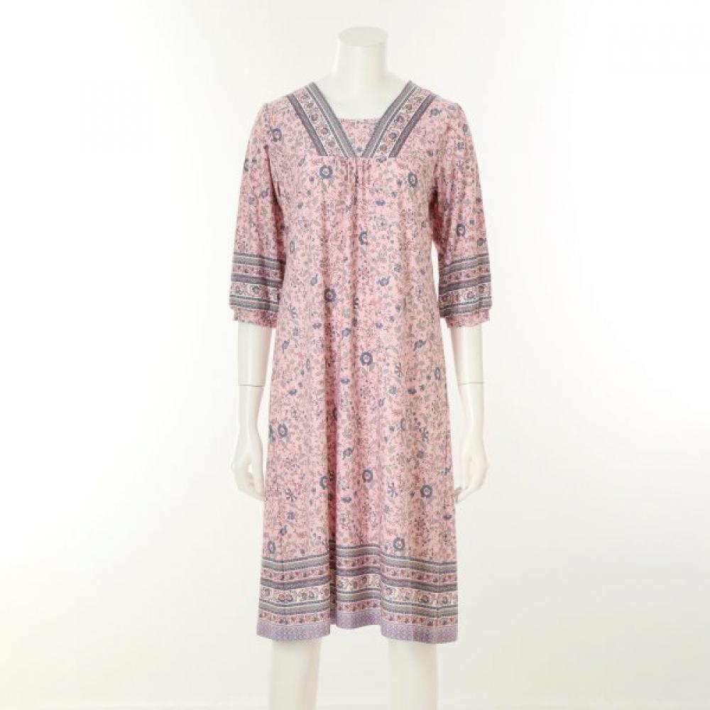 Venus Stretchy Cozy Flower Border Loungewear Dress Veva104l