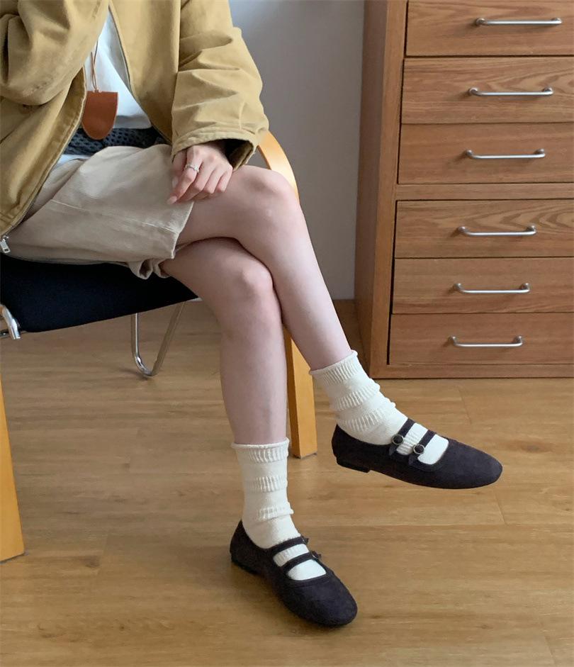 Premium retro double-breasted woolen Mary Jane shoes women's 2025 autumn and winter new versatile flat single shoes grandma shoes