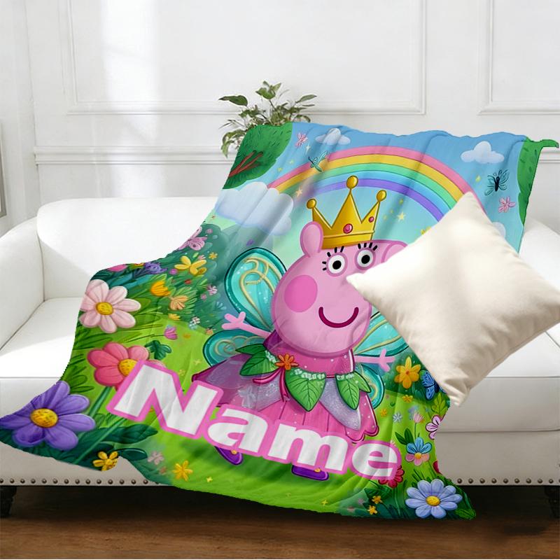 Custom Name Personalized Peppa Pig Print Blankets, Home Decor, Bedroom, Sofa, Camping, Couch, Gifts for Birthday Christmas