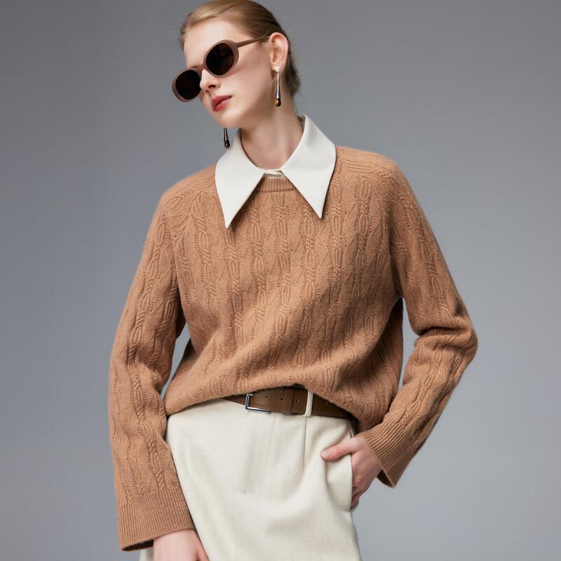 Paluo Women's 7-Gauge Cashmere Loose-Fit Hollow-out Pullover Sweater