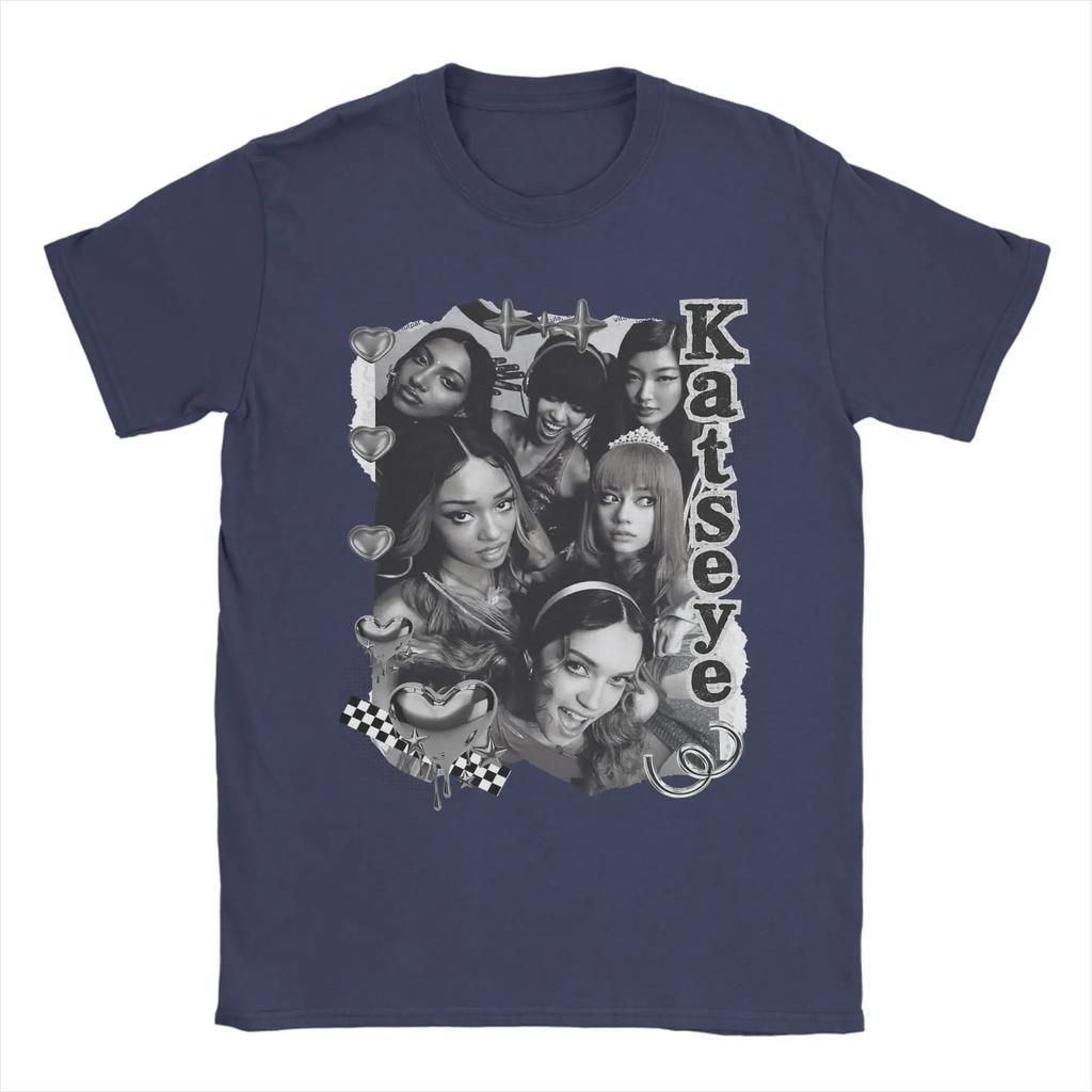KATSEYE K-pop Girl Group Y2K Retro Stampa Collage Bianco e Nero T-Shirt | Accento Cuore e Scacchiera Unisex Cotone Casual Manica Corta Streetwear Top