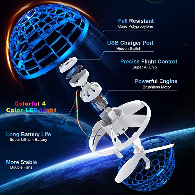 Rotating Magic Flying Ball Toys USB Rechargeable Stress Relief Toys Built-in RGB Lights Great Gift for Kids Adults Outdoor