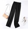 Women's Wide-Leg Black Summer Trousers - Lightweight, Straight Drape Suit Pants