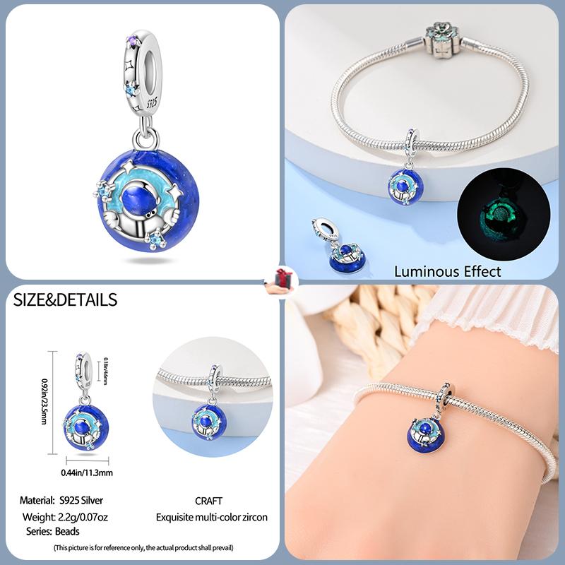 Copper Metal Trendy Fashion Glowing Spaceship Astronaut Bunny Planet Charm Bead Components Bead Components Compatible With Brand Authentic Original