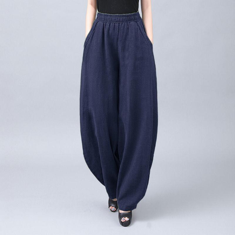 Vintage Chinese Style Summer Pure Cotton Faux Linen Women's Loose Tai Chi Pants Harem Long Lantern Pants Design