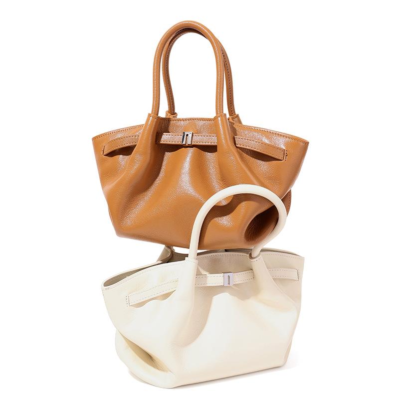 Modische Damentasche Neue Echtes Leder Damentasche Große Kapazität Plissierte Gemüsekorb-Tasche Nischen-Temperament Ein-Schulter-Handtasche