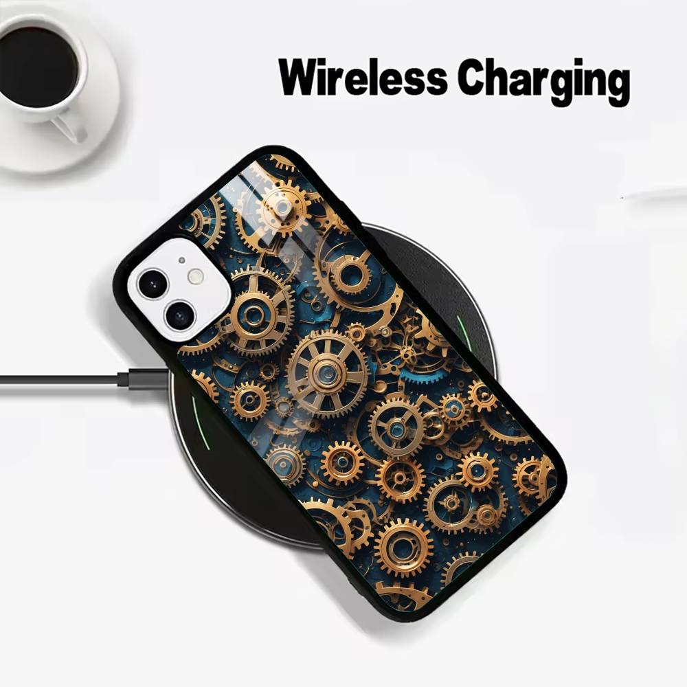 Mechanical Gear Wireless charging phone case compatible with iPhone 17/16/15/14/13/12/11