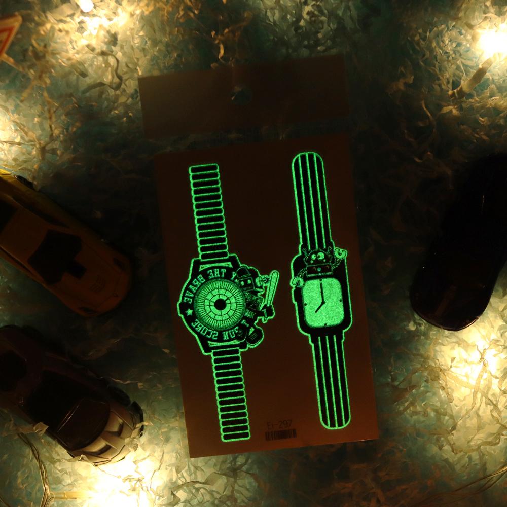 1 Sheets Waterproof But Easy Remove Water Transfer Sticker Kids Luminous Fake Tattoos Watch