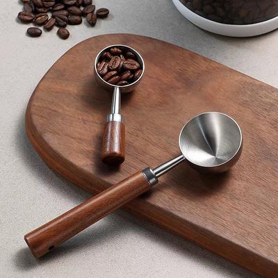 304 Stainless Steel Measuring Spoon Coffee Bean Spoon 30Ml Walnut Handle Coffee Powder Spoon Baking Spoon