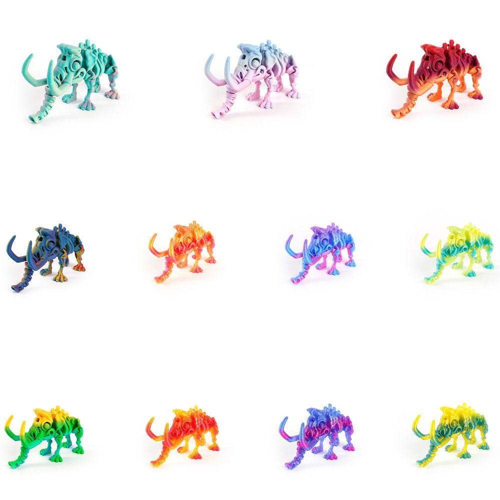 10 Colors 3D Printed Mammoth Model PLA Plastic Animal Simulation Model Children's Toy