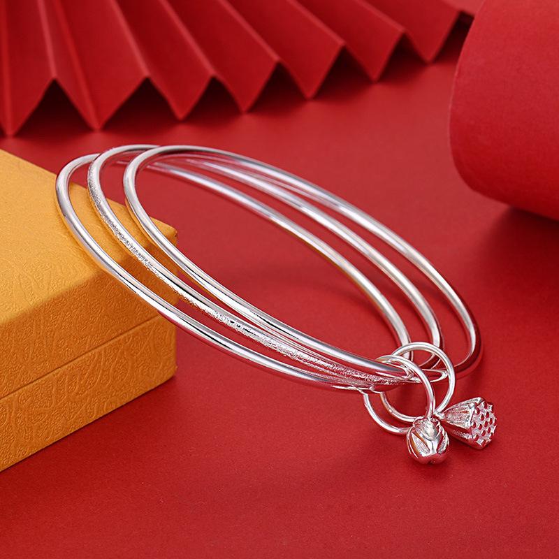 Eternal Love Bracelet: Women’s Young Style, White Copper with Silver Plate, Lotus Seedpod & Flower Design, Trending Bangle.