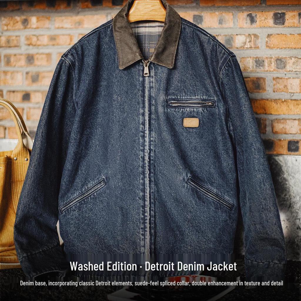 Men's American Retro Denim Detroit Jacket: Washed & Distressed Casual Lapel for Spring