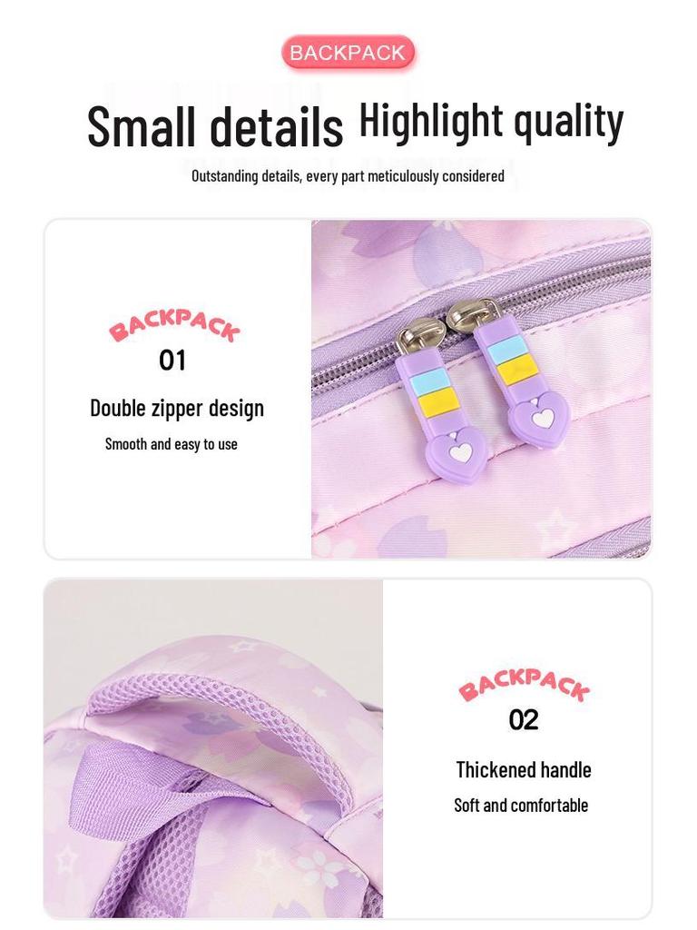 Kuromi Unisex Lightweight School Backpack for Grades 1-6: Spine-Protecting, Load-Reducing Double Shoulder Bag for Kids