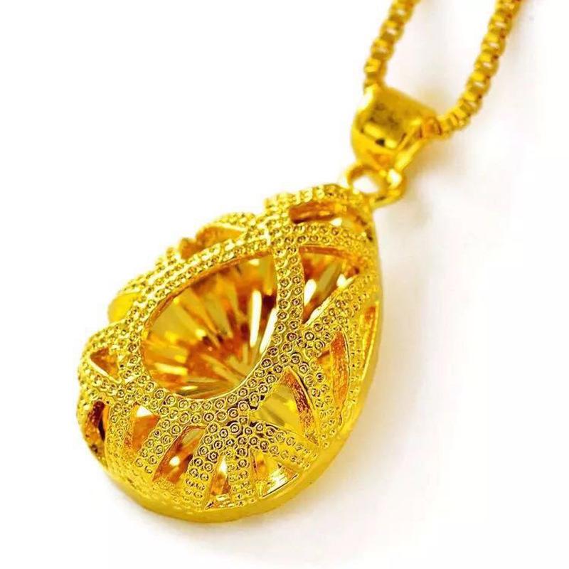 Vietnamese Gold Plated Peach Heart Necklace with Teardrop Pendant