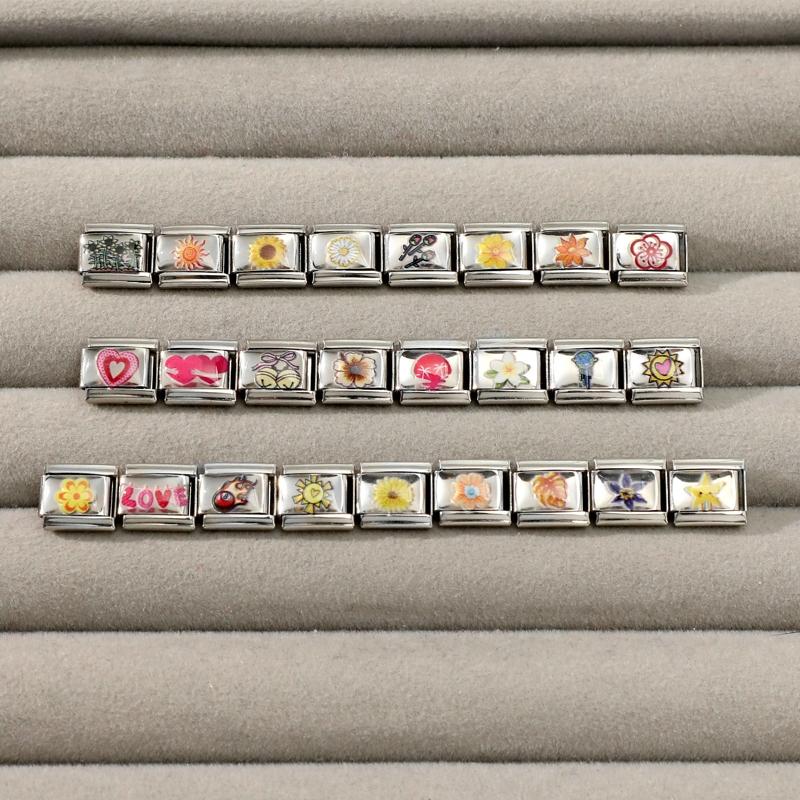 Fashion Sunflower Cherry Ball Sun Star Leaf Y2K Love Italian Charm Links Fit 9mm Italian Bracelet Women Making DIY Jewelry Gift