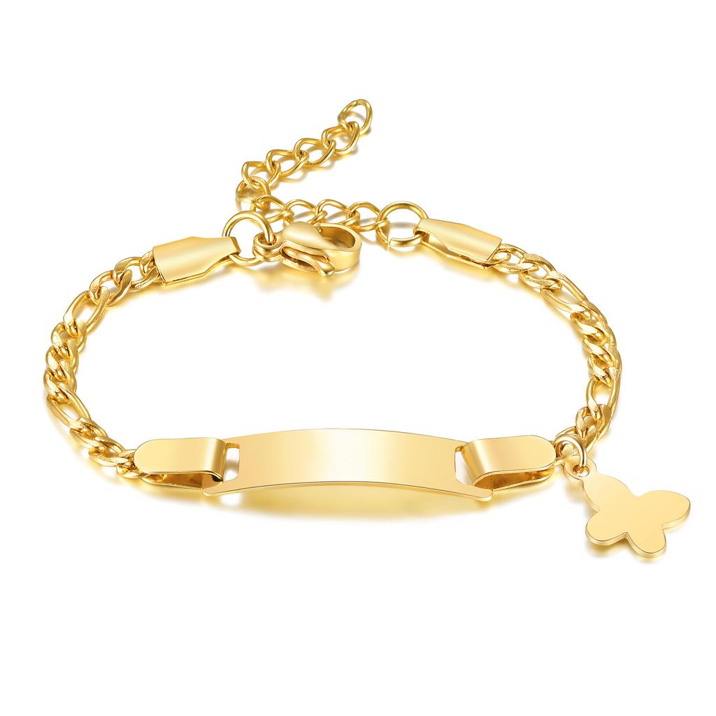 Personalized Butterfly Bracelet Name Customized for Gilrs Boy, Figaro Chain Link Wrist Jewelry Stainless Steel
