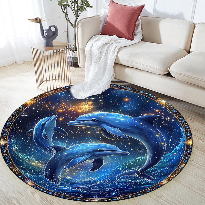Dolphins Round Area Rug,Carpet Rug for Living Room Bedroom Sofa Playroom Decor,Non-slip Floor Mat
