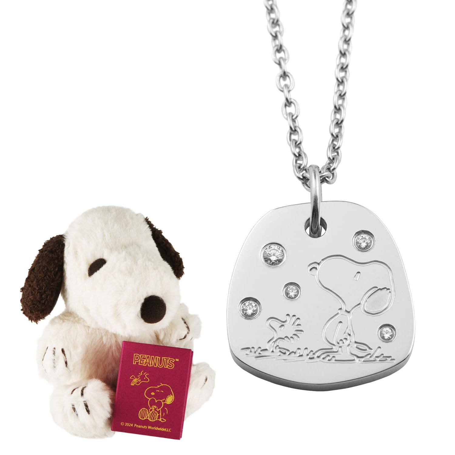 

Колаборація Snoopy Двосторонній кулон-жетон, який перетворюється на м яку іграшку, Нержавіюча сталь 2WAY Офіційний PEANUTS [Phiten] (Зробити набір)