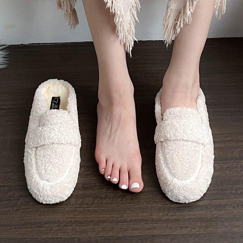 Women Shearling Flats Slippers Furry Lambswool Mocasines Mujer Warm Cotton Shoes Ladies Slip on Sheep Fur Lined Loafers Winter