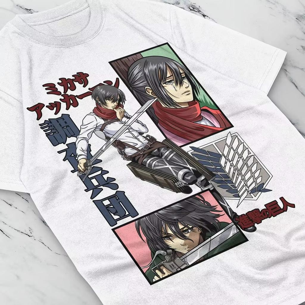 Attack On Titan Eren And Mikasa Print T-Shirt, Unisex Loose Breathable Summer Top Casual Short Sleeve Fashion Women And Men T-shirt