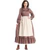 Halloween Costume Prairie Colonial Brown Floral Dress Victorian Medieval Style Sweet Fresh Women