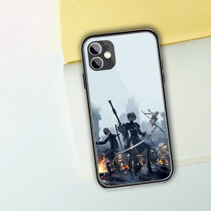 Cute Girl Nier Automata Phone Case For IPhone 14 13 12 11 XS X 8 7 6 Plus Mini Pro Max SE 2022 Black PC TPU Glass Phone Cover