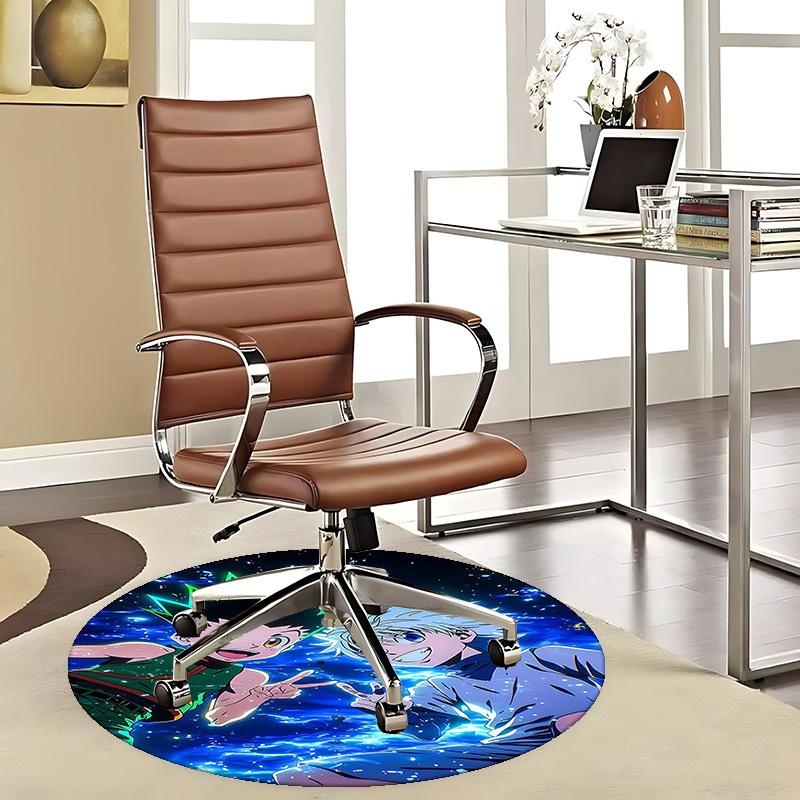 1pc Hunter x Hunter Anime Cartoon Design Round Carpet Office Chair Mat, NonSlip Rug for Home Decor, Living Room, Bedroom