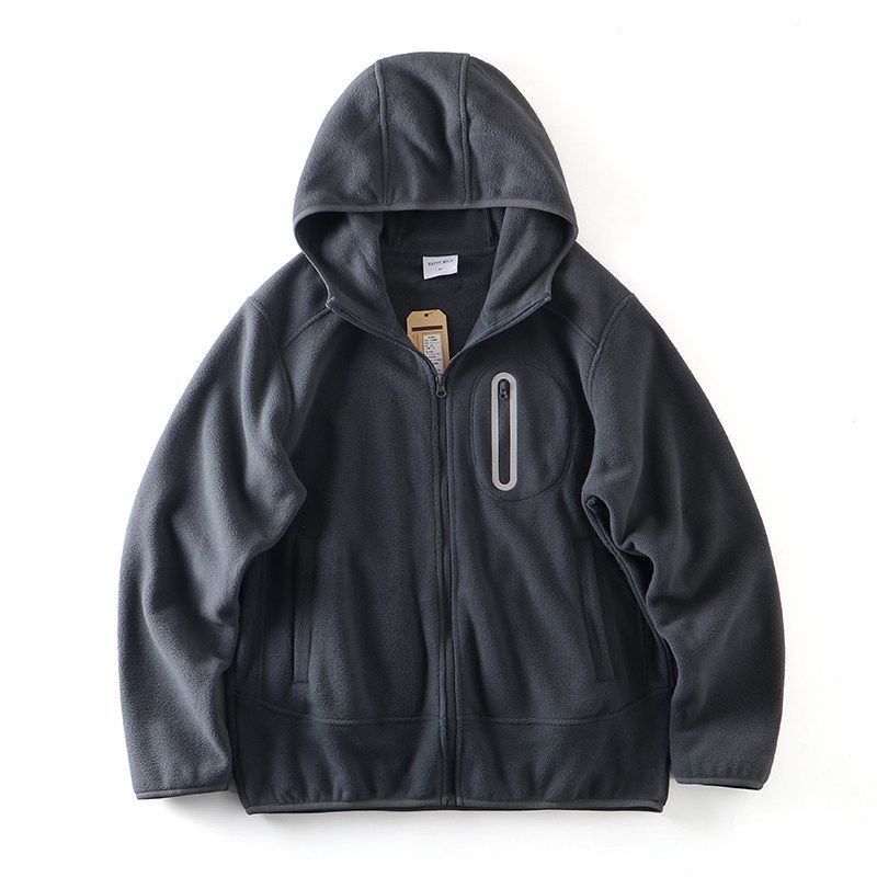 American Retro Heavy Weight Double-Sided Polar Fleece Jacket Men s Winter Fleece-lined Thickened Export Men s Clothing Cardigan Hoodie Dark gray M