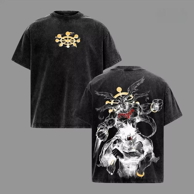 Jujutsu Kaisen Fushiguro Megumi Mahoraga Stampa T-shirt Abbigliamento Uomo Donna T-shirt in Cotone Lavato T-shirt Casual 2026 Maglietta Estiva