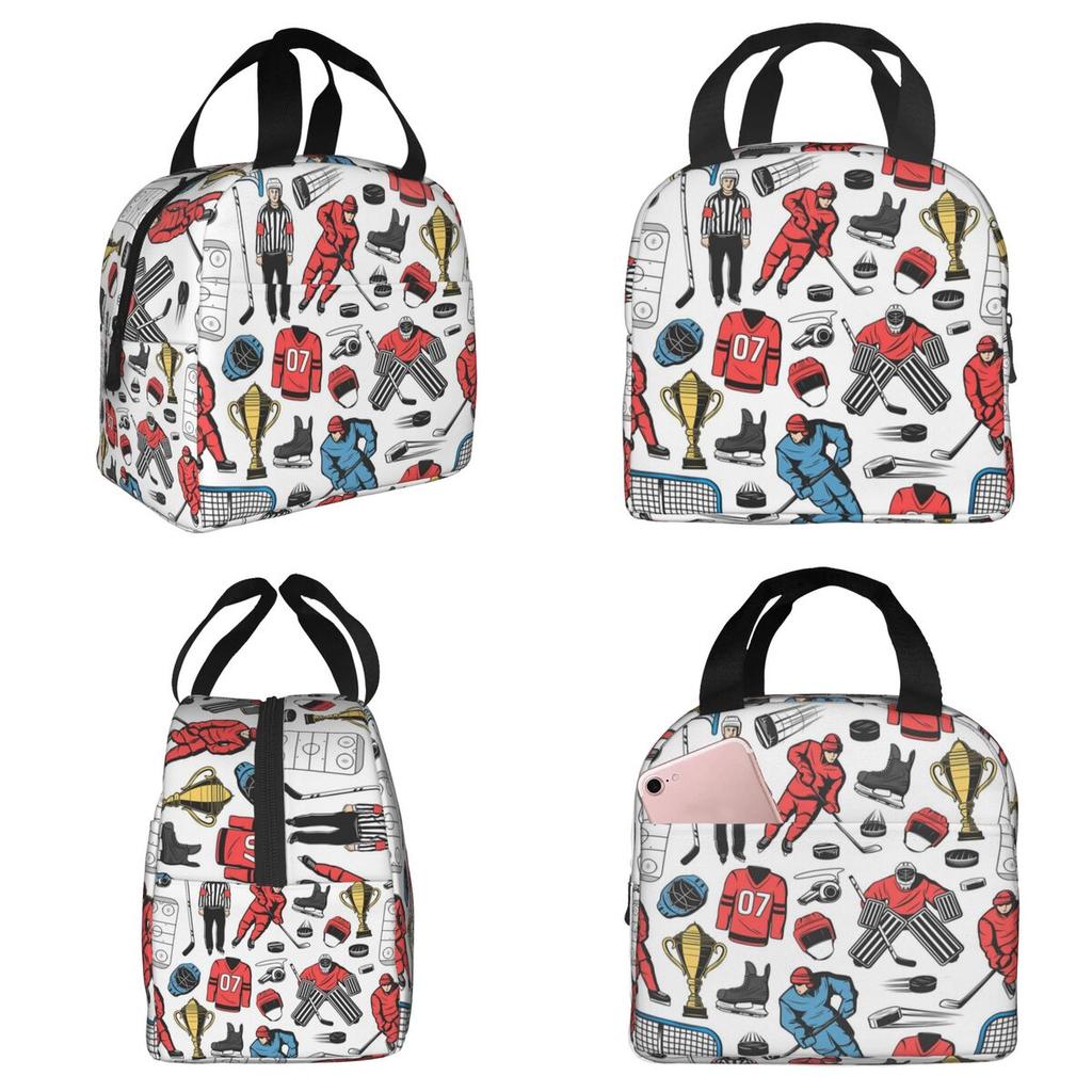 Ice Hockey Players On Rink Insulated Lunch Bag for Women Office Cooler Thermal Food Box Tote Portable Lunch Boxes Container