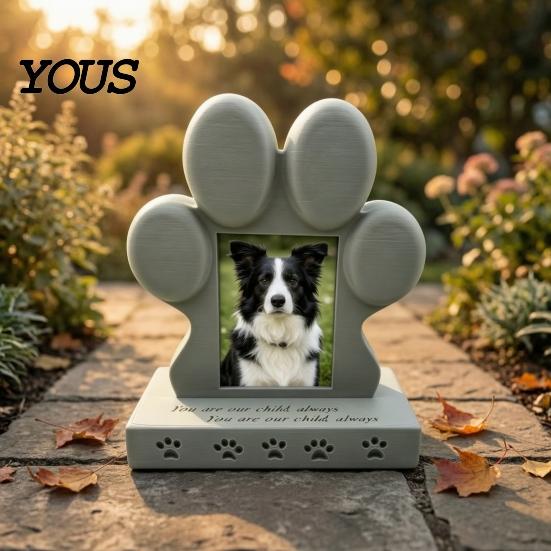 Waterproof Dog Cat Memorial Marker 3D Printed Pet Tombstone with Photo Frame Holder, Weather-Resistant Personalized Burial Headstone Marker, Stone
